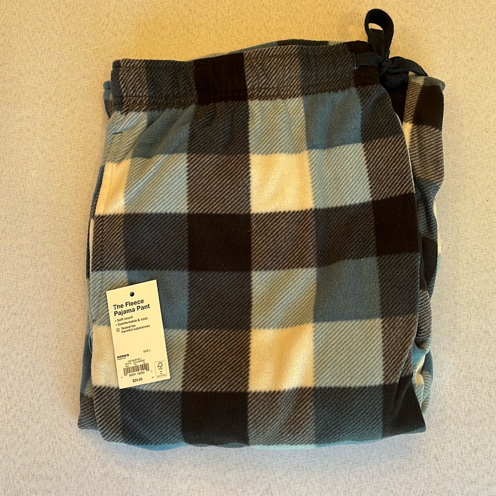 Blue plaid fleece lounge pants Adult Large